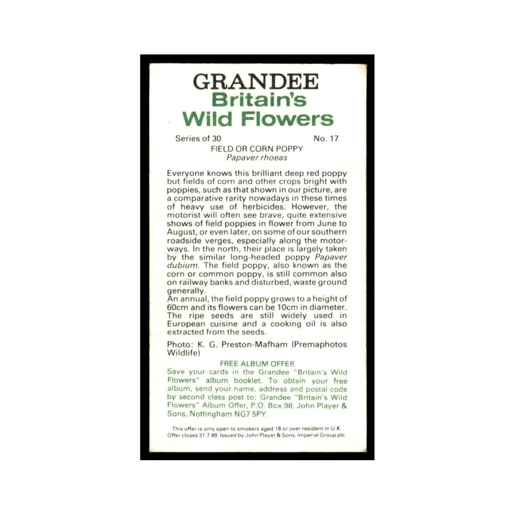 1986 Grandee Britain's Wild Flowers Field Cor Poppy #17
