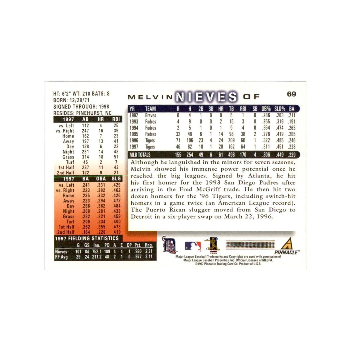 1998 Score Melvin Nieves Baseball Cards #69