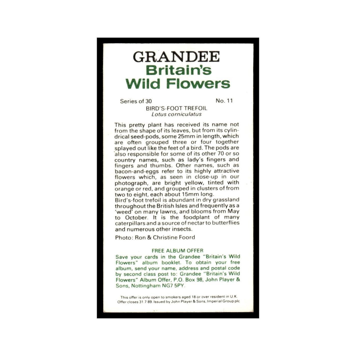1986 Grandee Britain's Wild Flowers Bird's Foot Trefoil #11