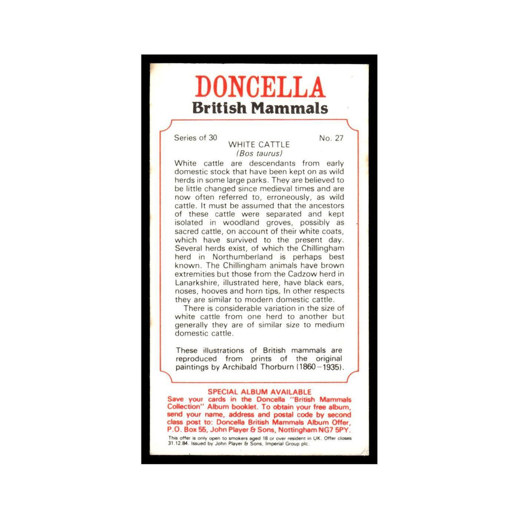 1983 Doncella Cigars British Mammals White Cattle #27