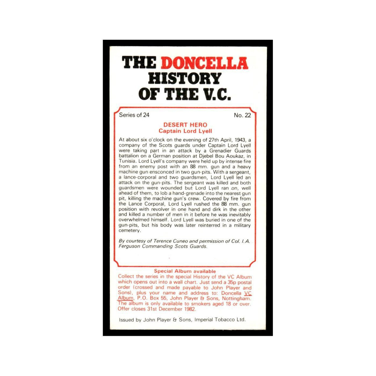 1980 Doncella Cigars History of the V.C. Desert Hero #22