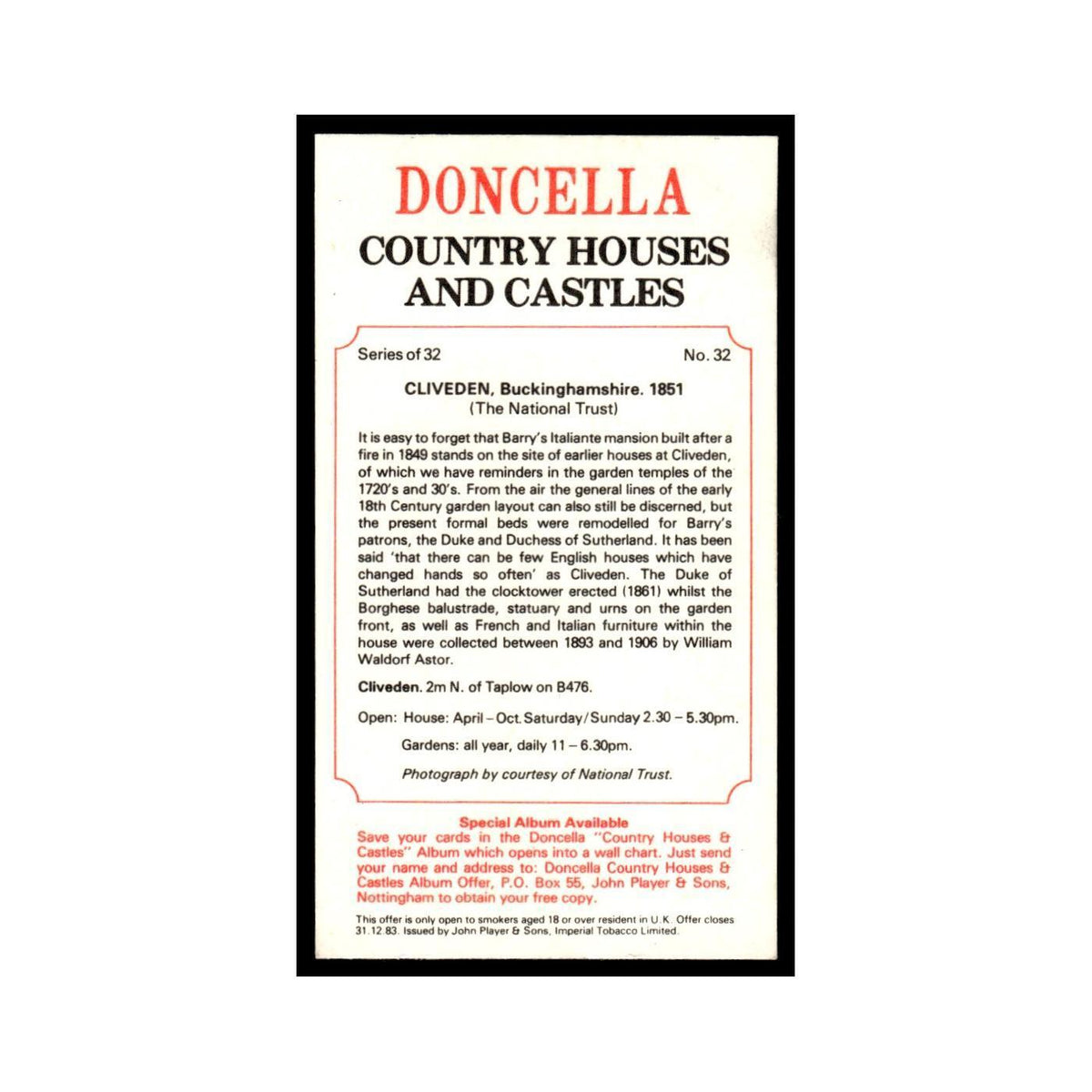 1981 Doncella Cigars Country Houses Castles Cliveden #32
