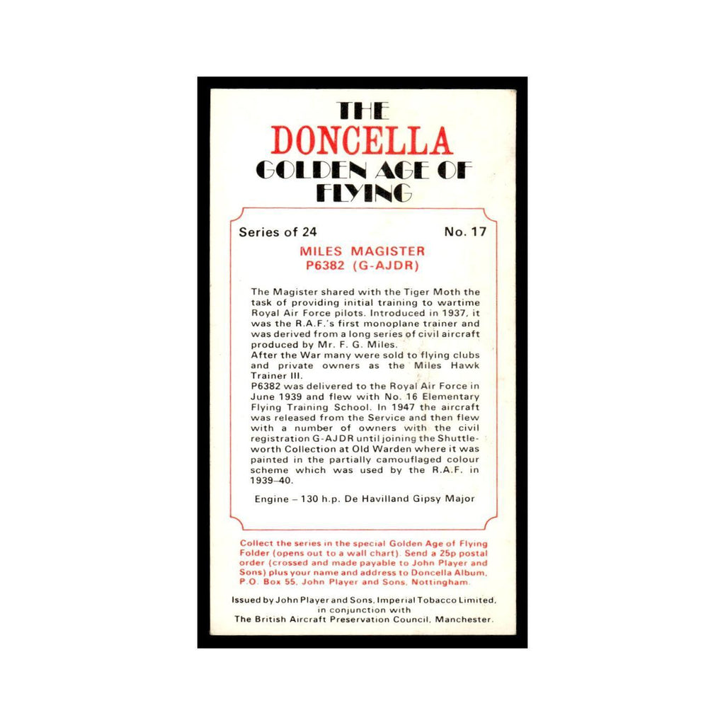 1977 Doncella Cigars Golden Age of Flying Miles Magister #17