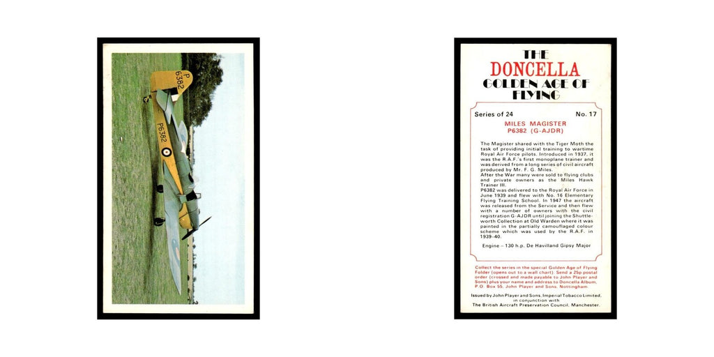 1977 Doncella Cigars Golden Age of Flying Miles Magister #17