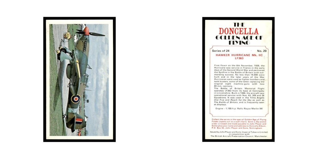 1977 Doncella Cigars Golden Age of Flying Hawker Hurricane #20