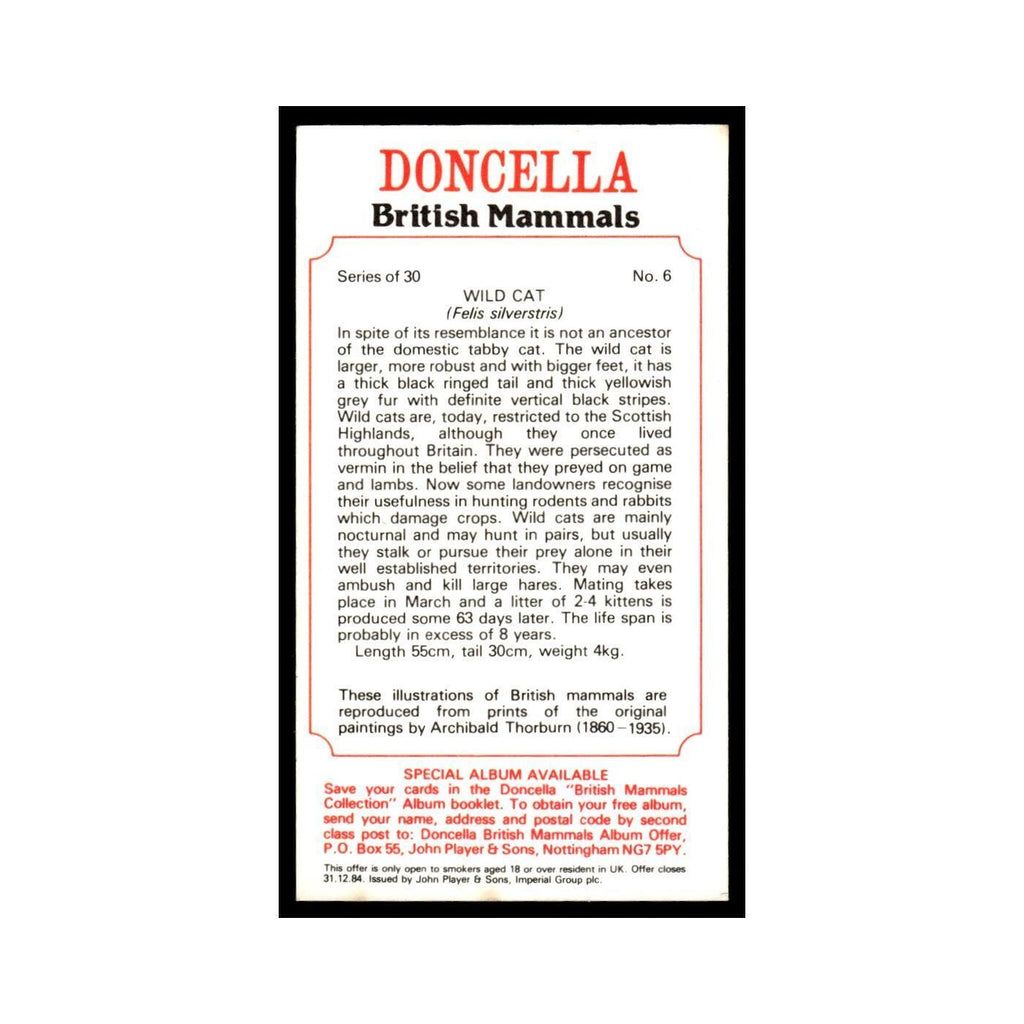 1983 Doncella Cigars British Mammals Wild Cat #6