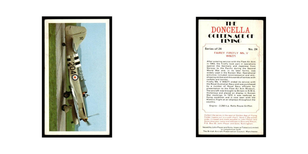 1977 Doncella Cigars Golden Age of Flying Fairey Firefly #24