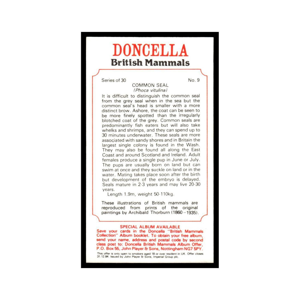 1983 Doncella Cigars British Mammals Common Seal #9