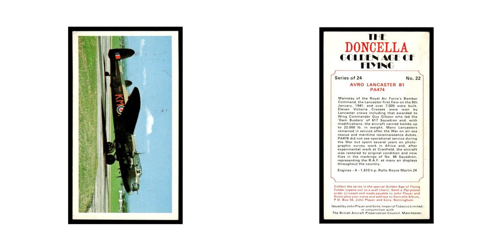 1977 Doncella Cigars Golden Age of Flying Avro Lancaster #22