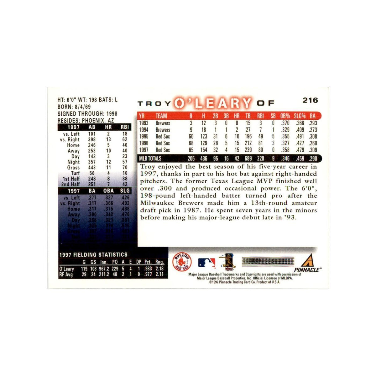 1998 Score Troy O'Leary Baseball Cards #216
