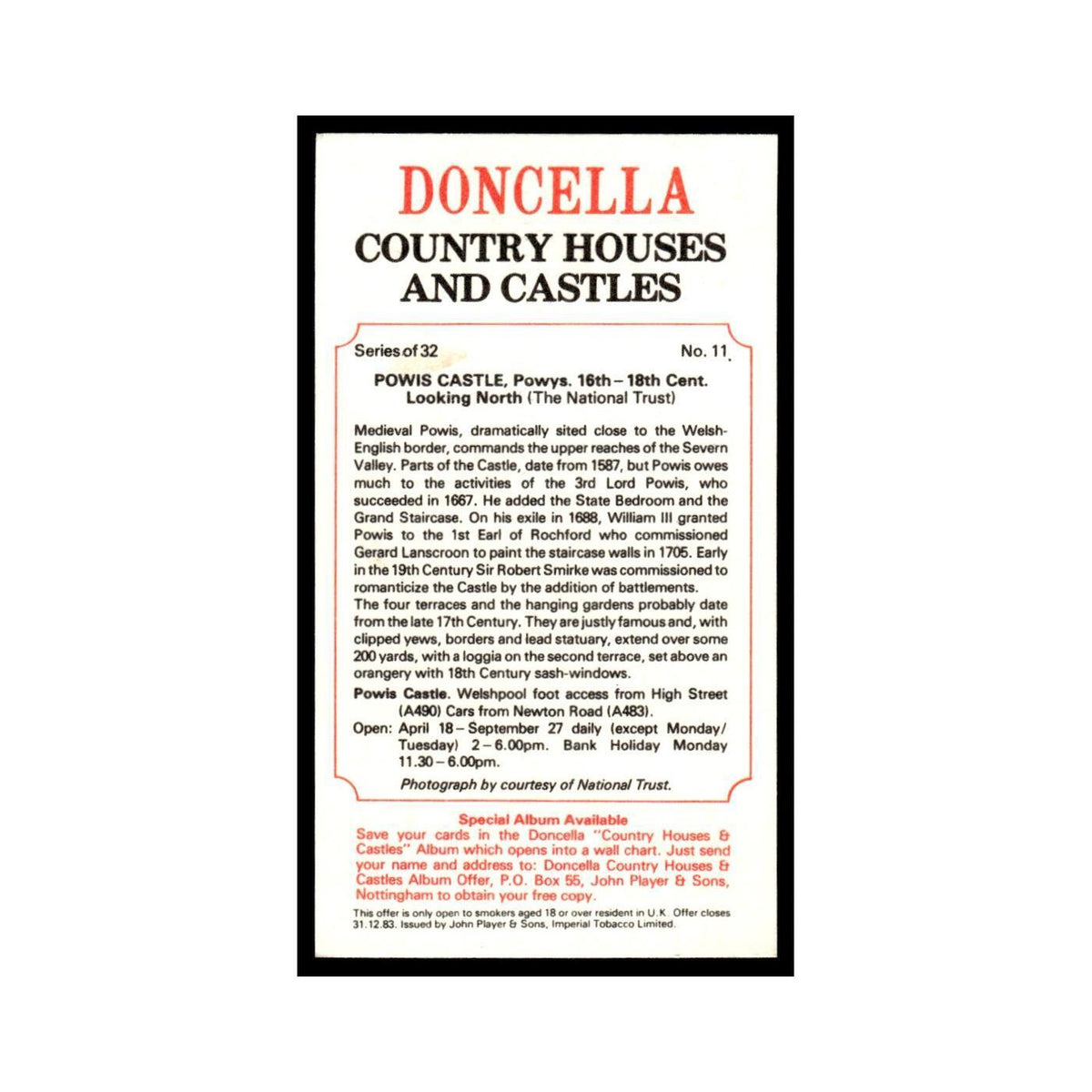 1981 Doncella Cigars Country Houses Castles Powis Castle #11