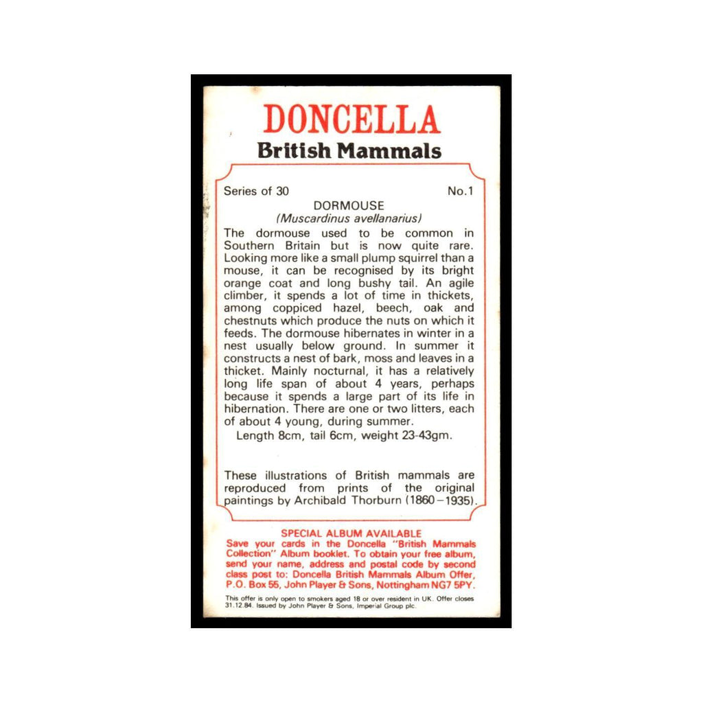 1983 Doncella Cigars British Mammals Dormouse #1