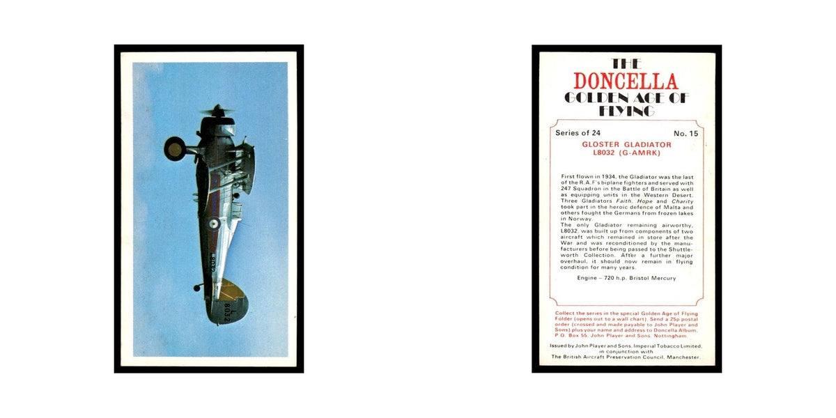 1977 Doncella Cigars Golden Age of Flying Gloster Gladiator #15