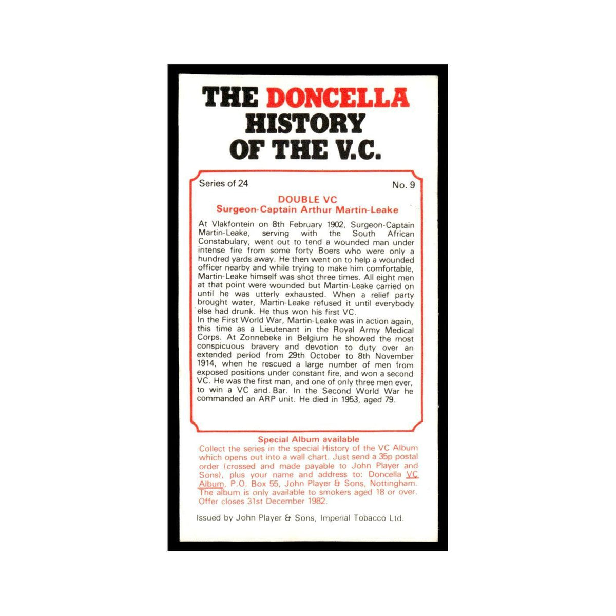 1980 Doncella Cigars History of the V.C. Double VC #9