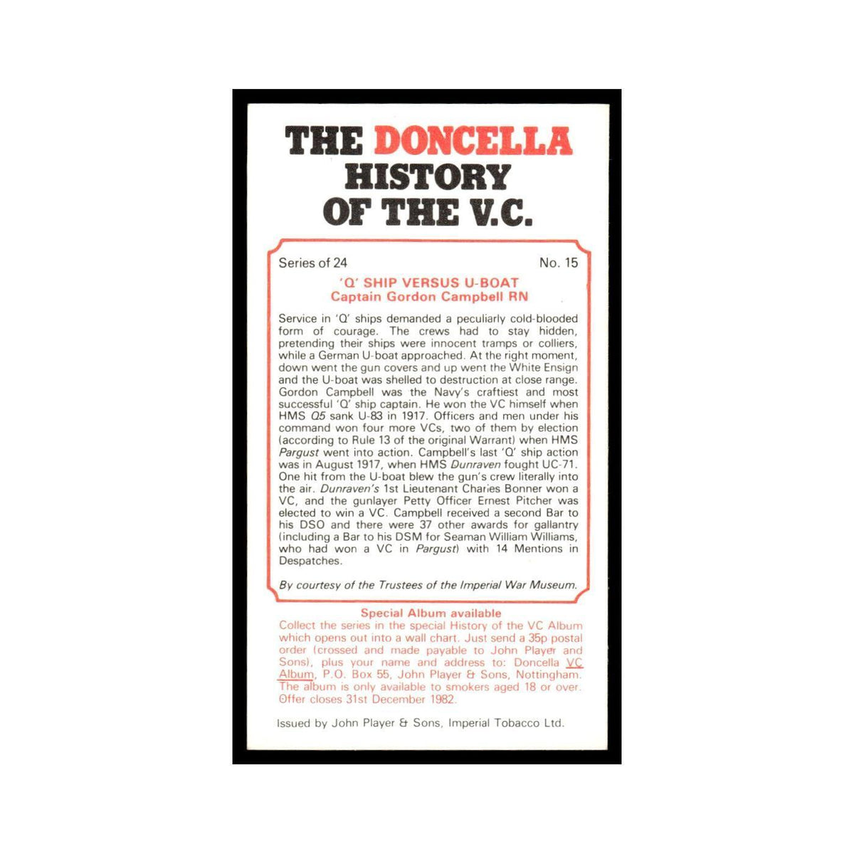 1980 Doncella Cigars History of the V.C. Q Ship VS U Boat #15