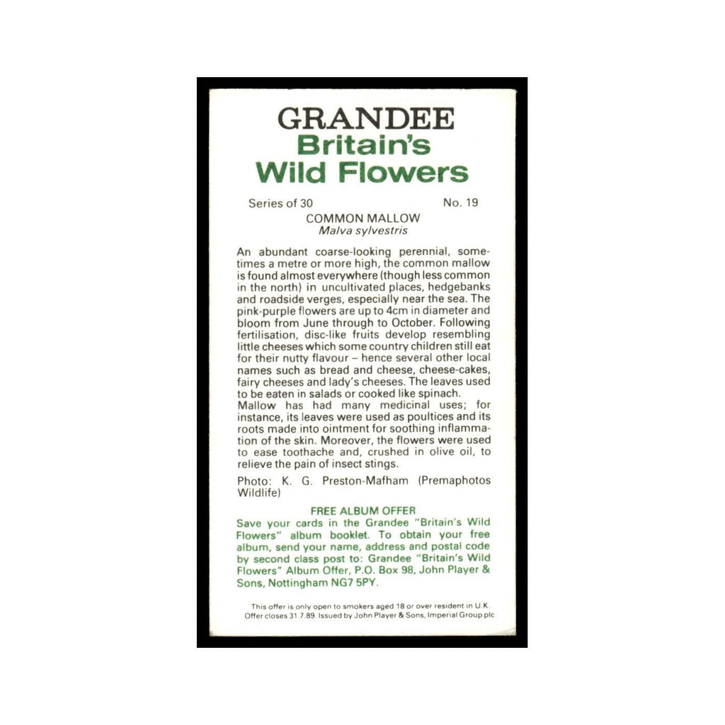 1986 Grandee Britain's Wild Flowers Common Mallow #19