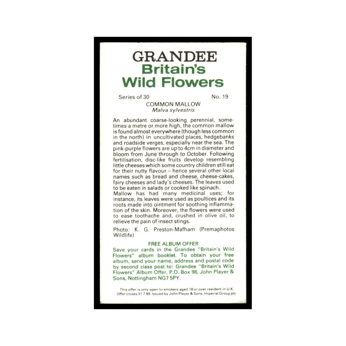 1986 Grandee Britain's Wild Flowers Common Mallow #19