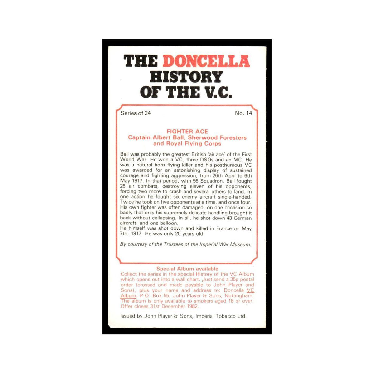 1980 Doncella Cigars History of the V.C. Fighter Ace #14