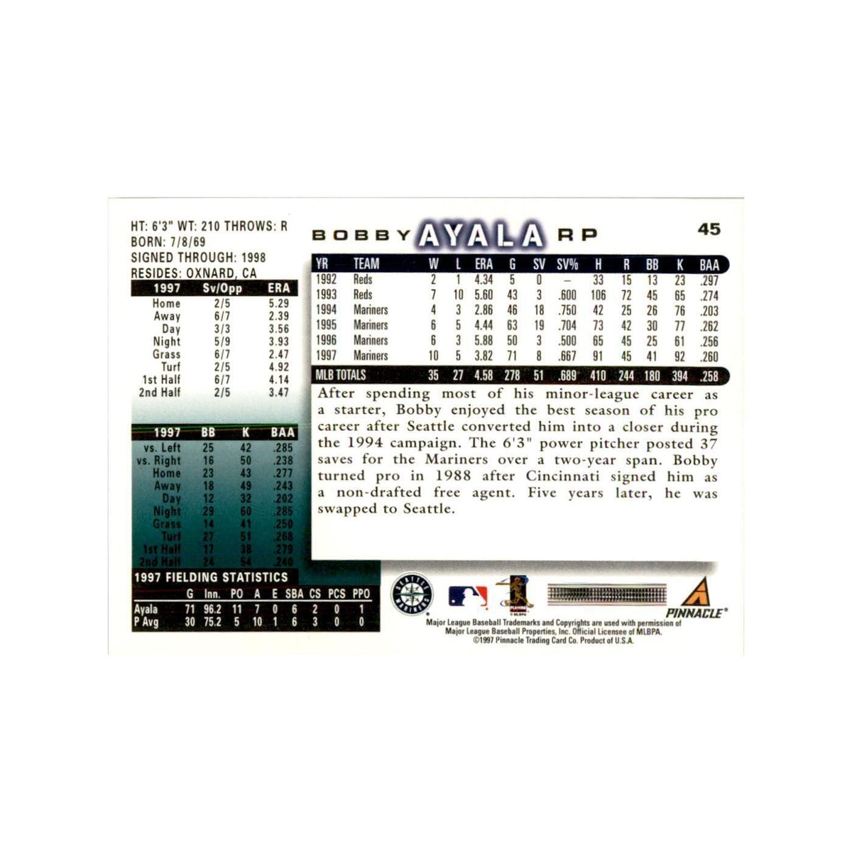 1998 Score Bobby Ayala Baseball Cards #45