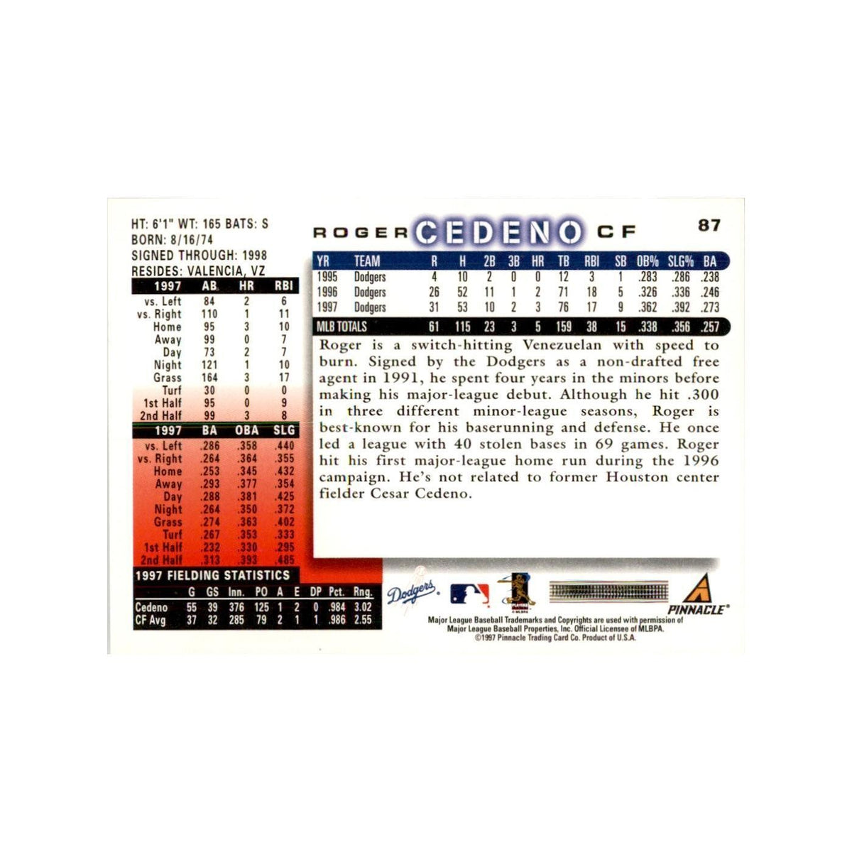 1998 Score Roger Cedeno Baseball Cards #87