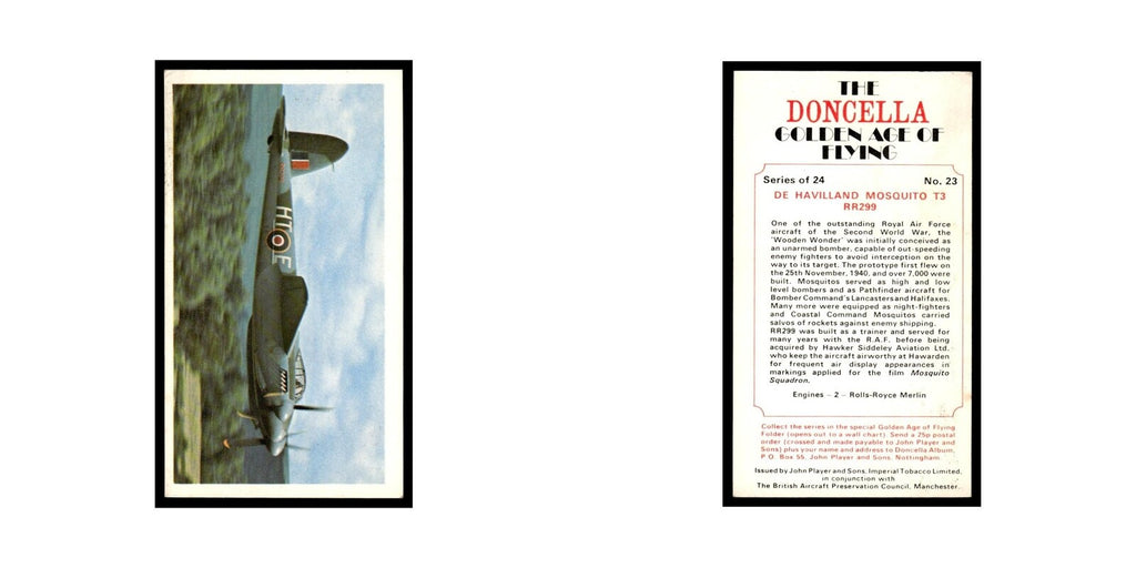 1977 Doncella Cigars Golden Age of Flying De Havilland Mosquito #23