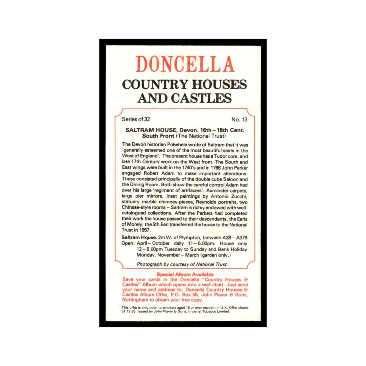 1981 Doncella Cigars Country Houses Castles Saltram House #13