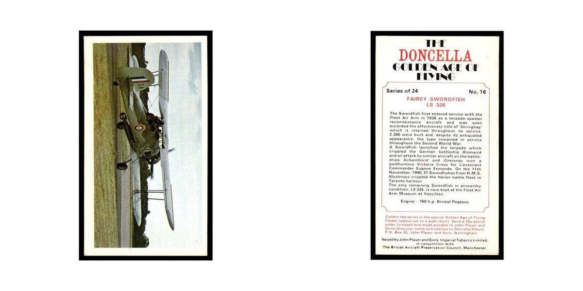 1977 Doncella Cigars Golden Age of Flying Fairey Swordfish #16