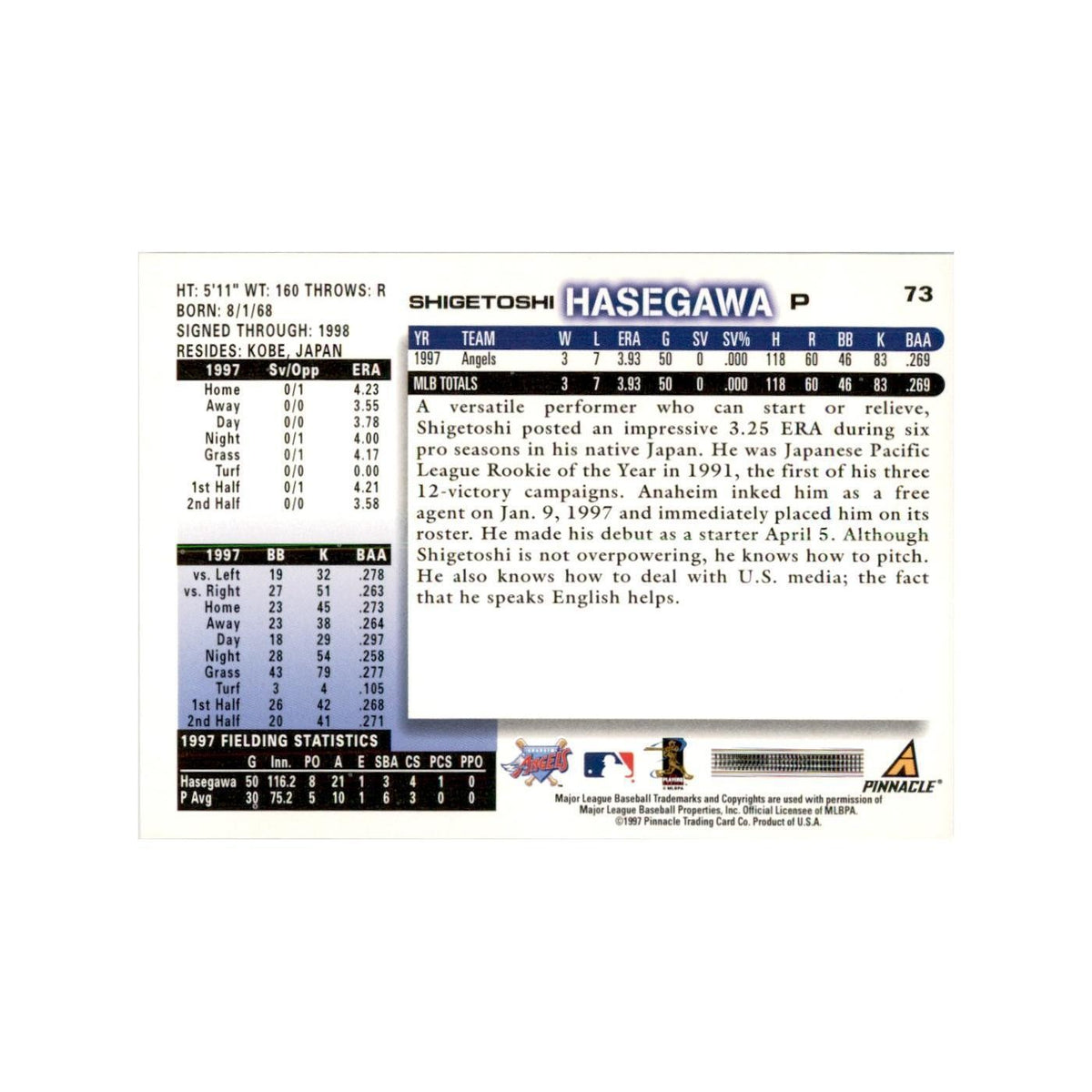 1998 Score Shigetoshi Hasegawa Baseball Cards #73