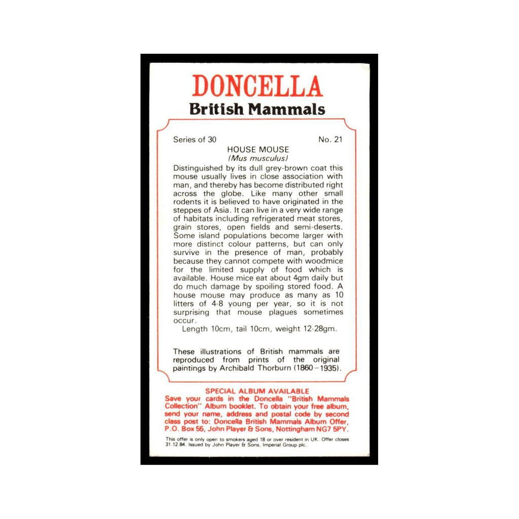 1983 Doncella Cigars British Mammals House Mouse #21