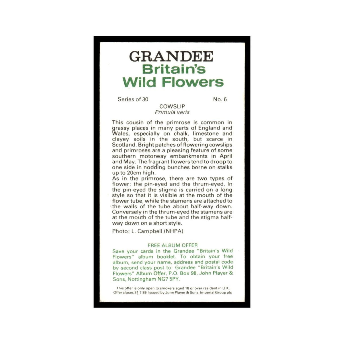 1986 Grandee Britain's Wild Flowers Cowslip #6