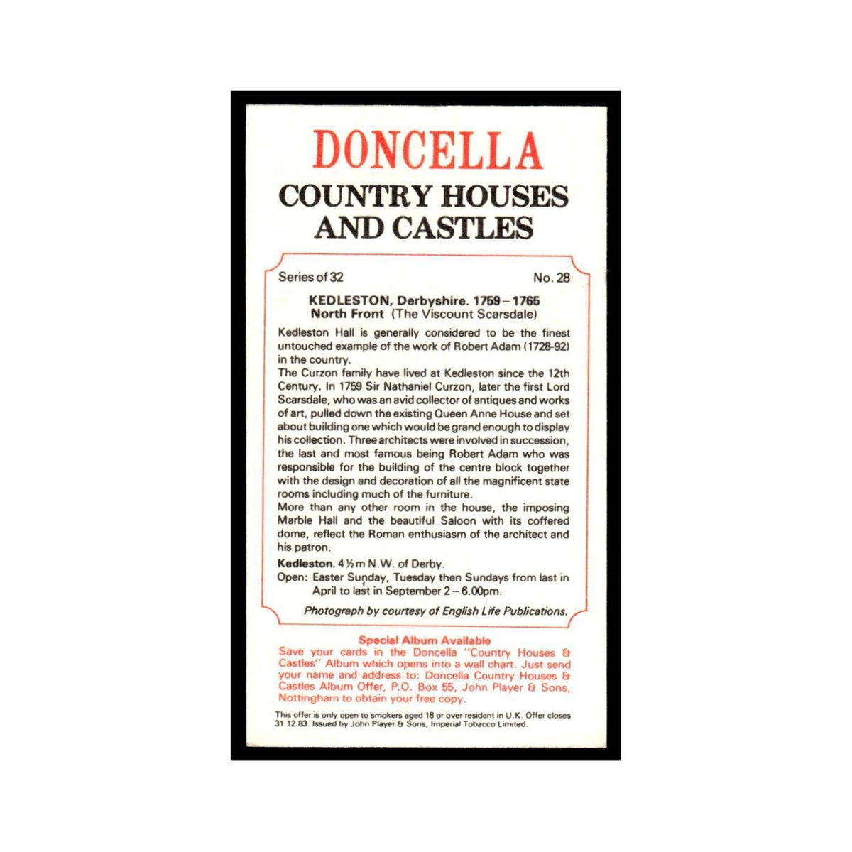 1981 Doncella Cigars Country Houses Castles Kedleston #28