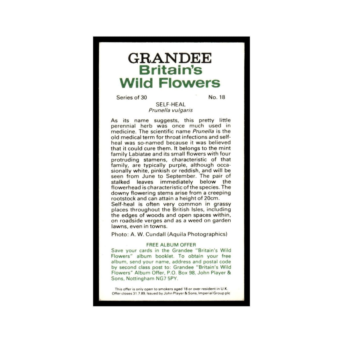 1986 Grandee Britain's Wild Flowers Self-Heal #18