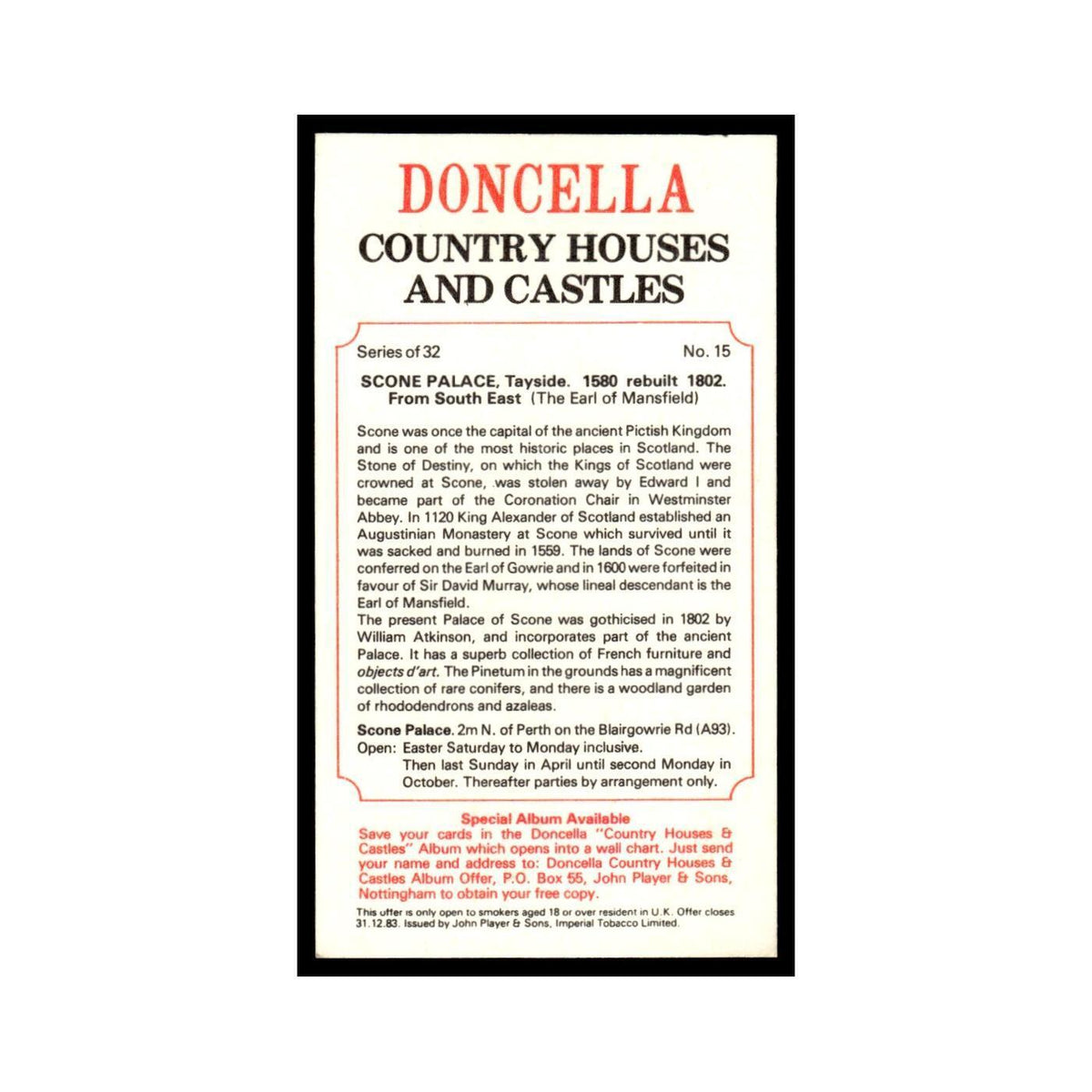 1981 Doncella Cigars Country Houses Castles Scone Palace #15