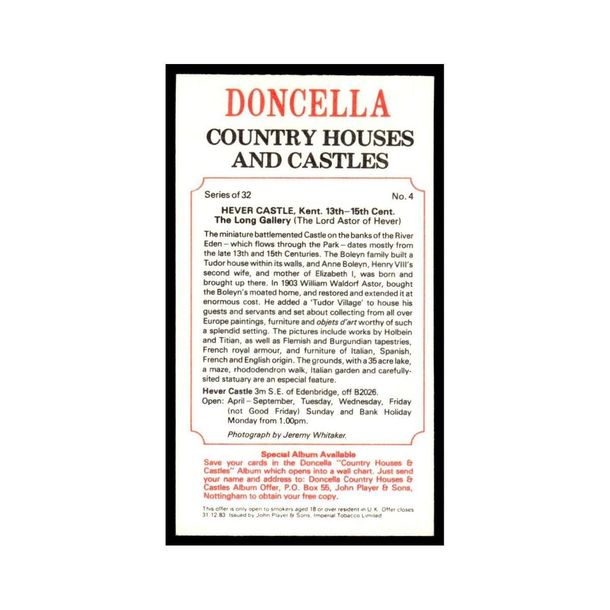 1981 Doncella Cigars Country Houses Castles Hever Castle #4