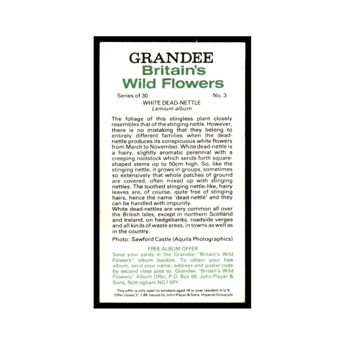 1986 Grandee Britain's Wild Flowers White Dead Nettle #3