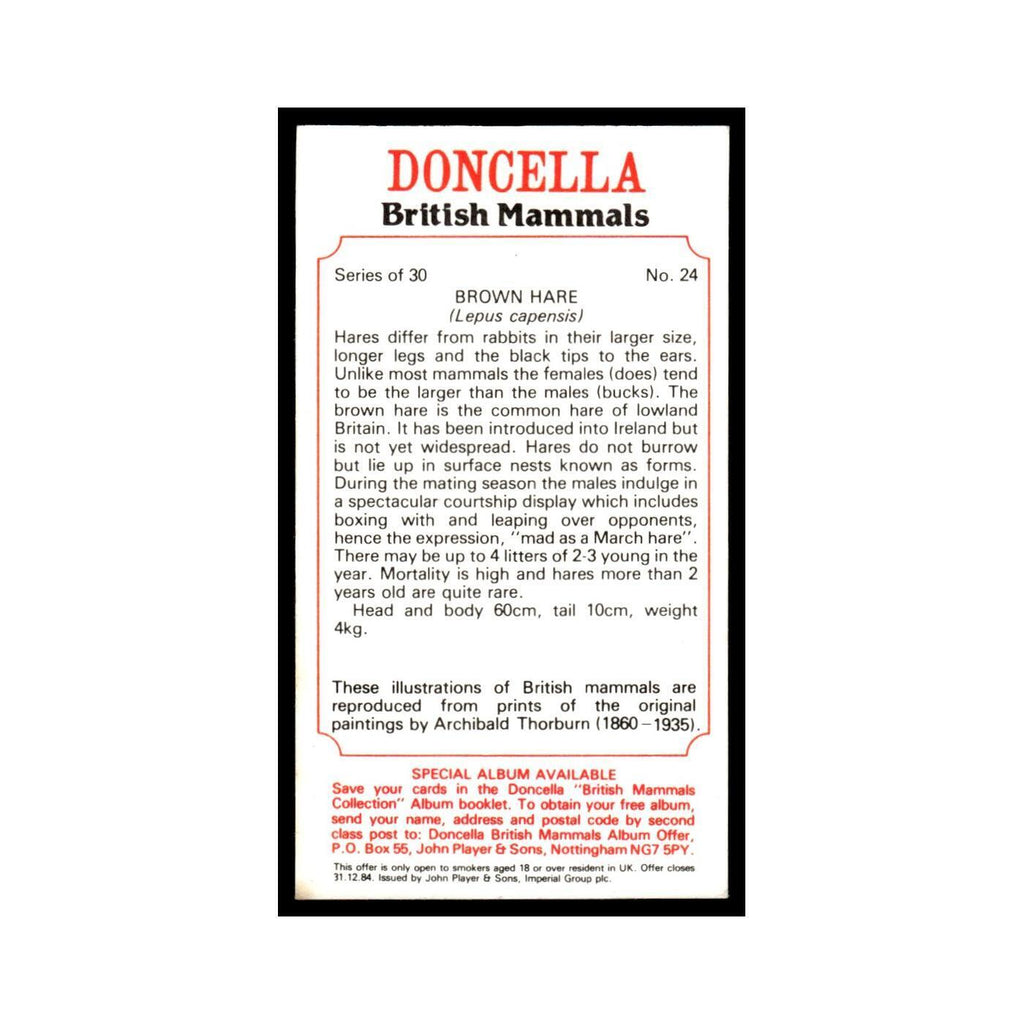 1983 Doncella Cigars British Mammals Brown Hare #24