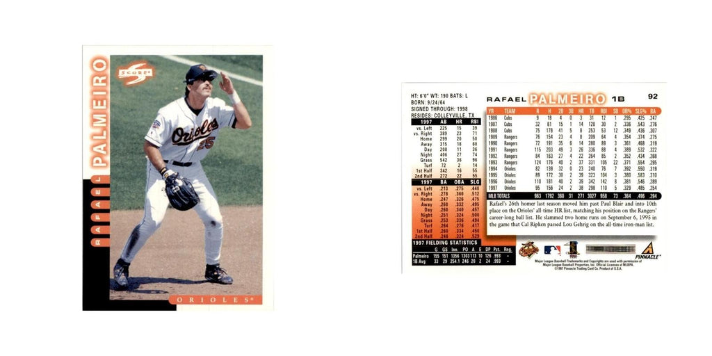 1998 Score Rafael Palmeiro Baseball Cards #92