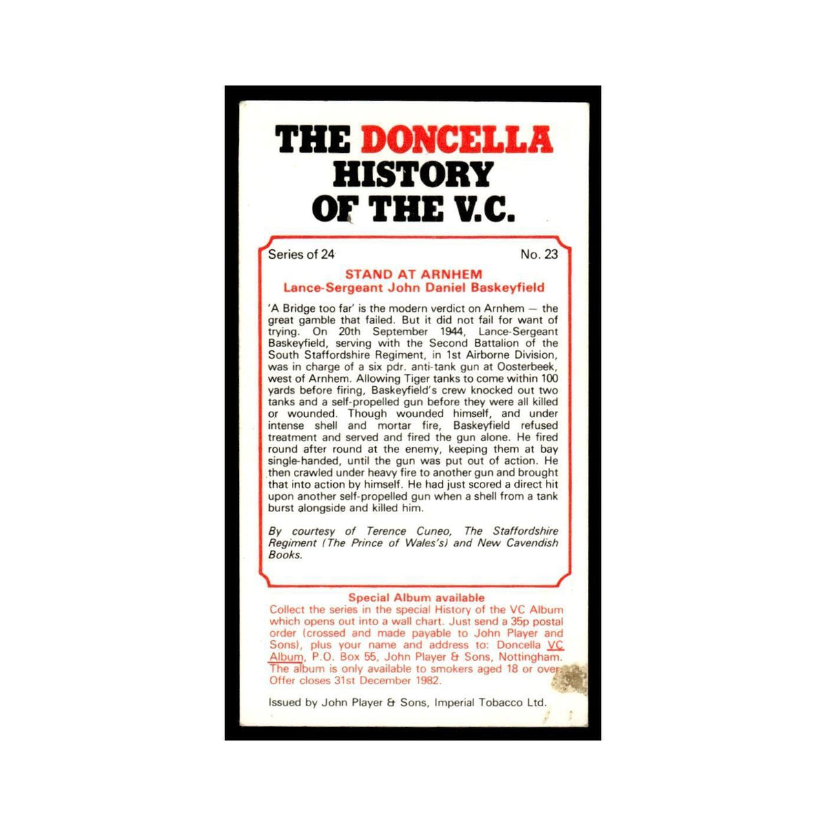1980 Doncella Cigars History of the V.C. Stand At Arnhem #23