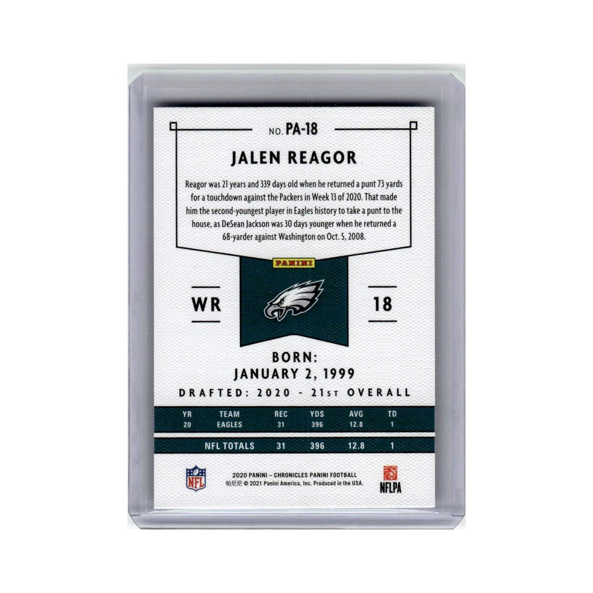 Jalen Reagor Rookie 2020 Panini Chronicles #PA-18 Philadelphia Eagles NM