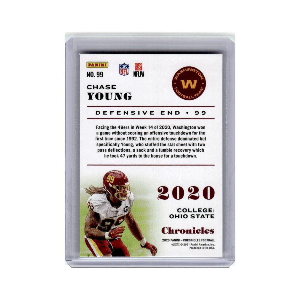 Chase Young Rookie 2020 Panini Chronicles #99 Washington Football Card NM