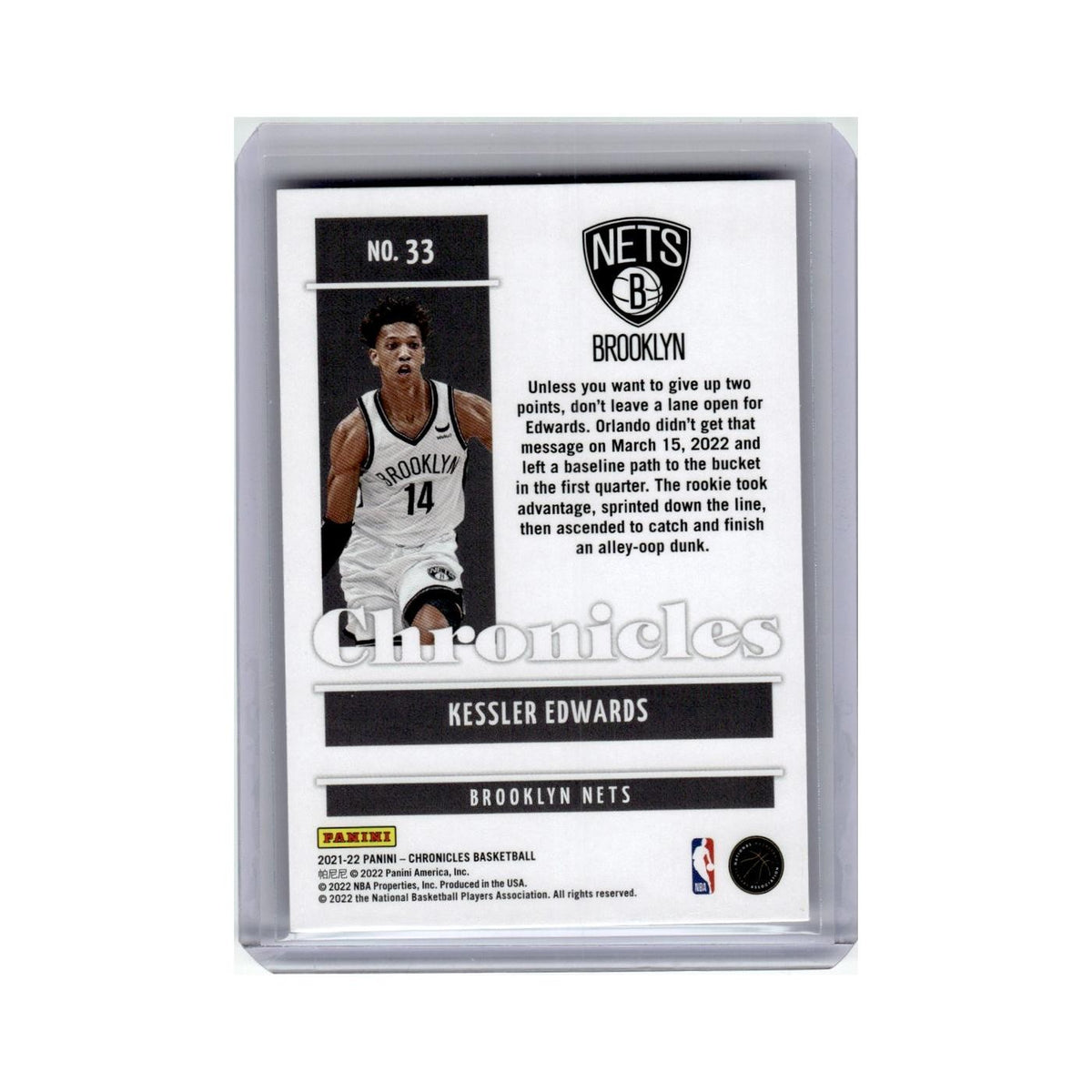 Kessler Edwards Rookie 2021 Panini Chronicles #33 Brooklyn Nets NM