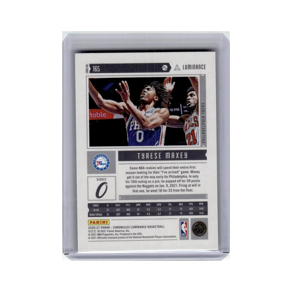 Tyrese Maxey Rookie 2020 Panini Chronicles Luminance #165 Philadelphia 76ers NM