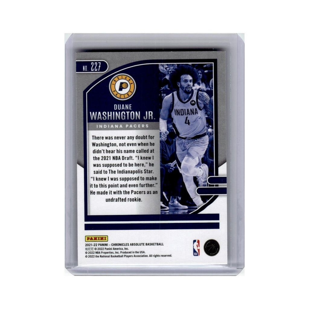 Duane Washington Jr. Rookie 2021 Panini Chronicles Absolute #227 Pacers NM