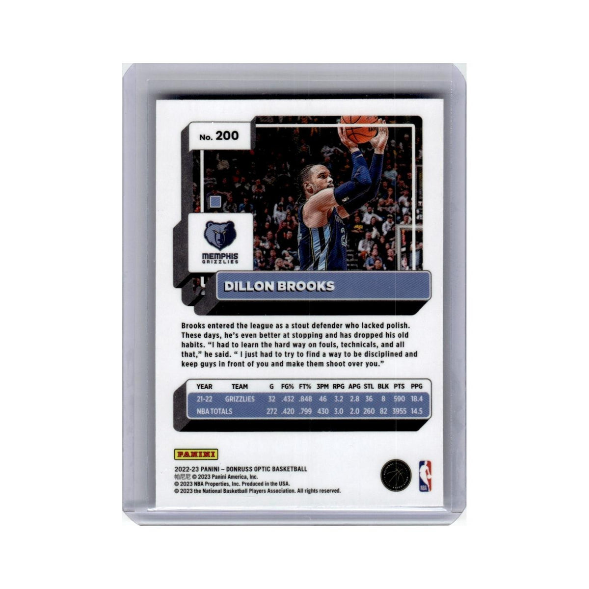 Dillon Brooks 2022 Donruss Optic #200 Memphis Grizzlies Basketball Card NM