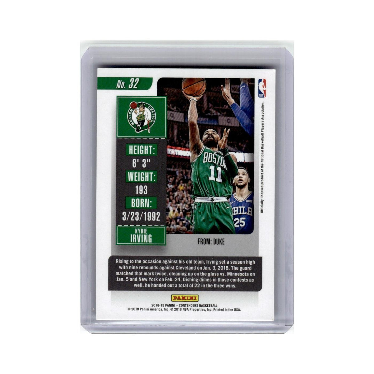 Kyrie Irving 2018 Panini Contenders Season Ticket #32 Boston Celtics NM