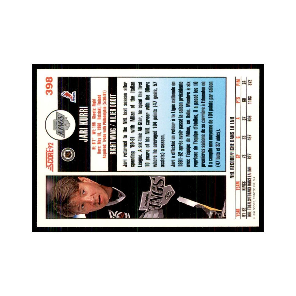 1992 Score Canadian Jari Kurri Los Angeles Kings #398