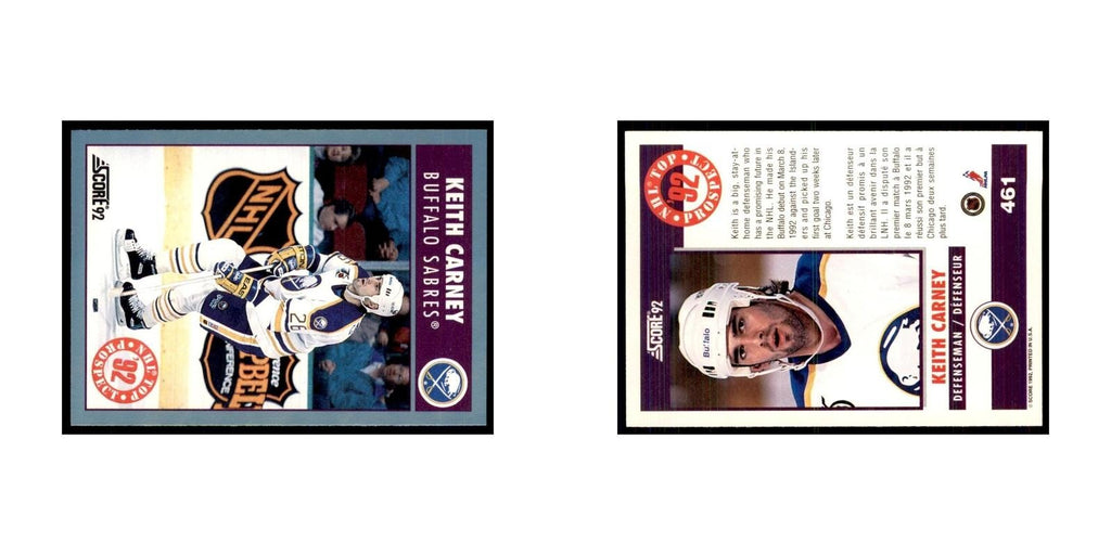 1992 Score Canadian Keith Carney RC Buffalo Sabres #461