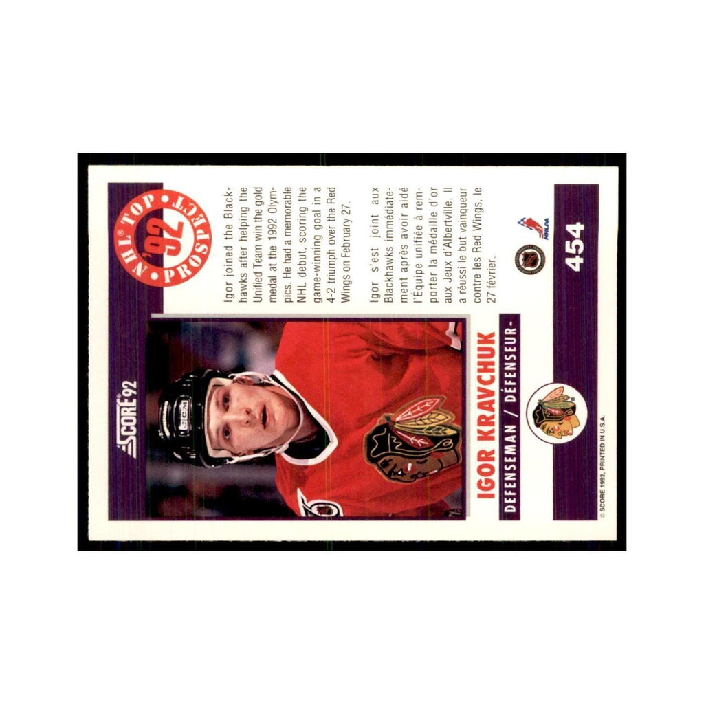 1992 Score Canadian Igor Kravchuk RC Chicago Blackhawks #454