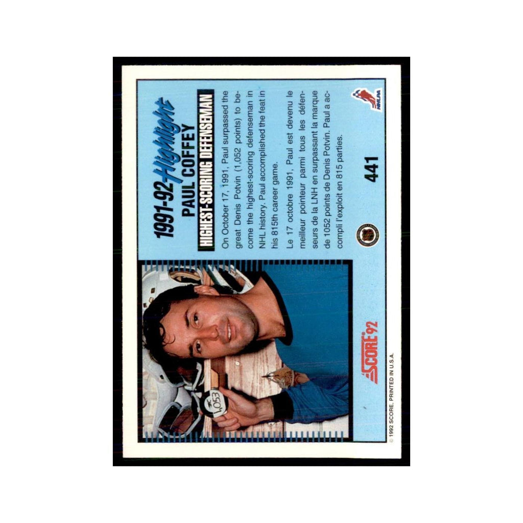 1992 Score Canadian Paul Coffey Pittsburgh Penguins #441