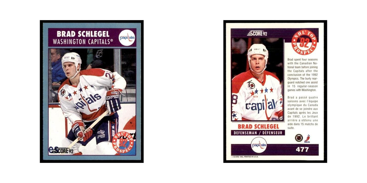 1992 Score Canadian Brad Schlegel RC Washington Capitals #477